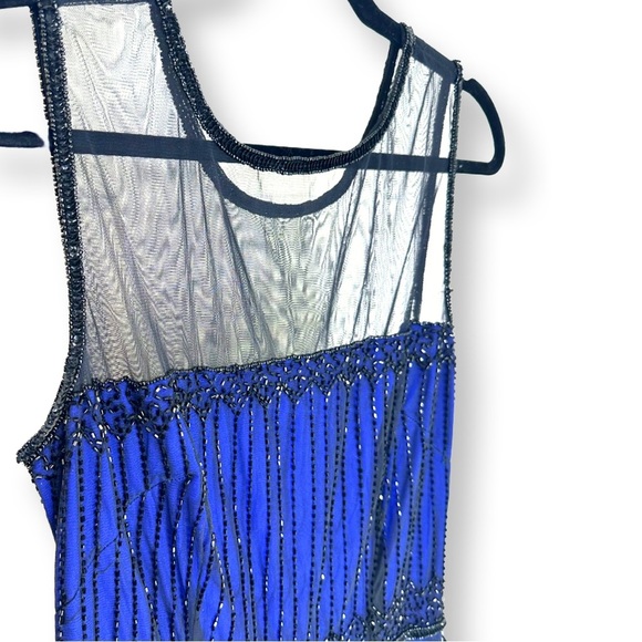 [ AIDEN MATTOX ] Flapper Inspired Royal Blue and Black Beaded Cocktail Dress : 4 - Picture 3 of 7